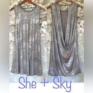 NEW!~•She+Sky•Rose/Mocha/Silver GATSBY Party Dress Open Back•Sz LARGE~NWT